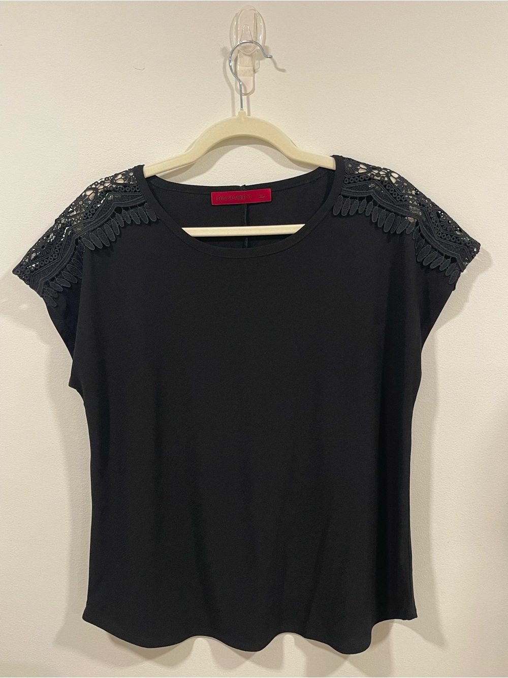 Lace Shoulder Short Sleeve Tee - Black
